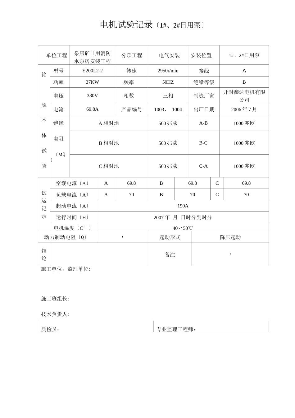 电气设备调试、试验记录_第1页