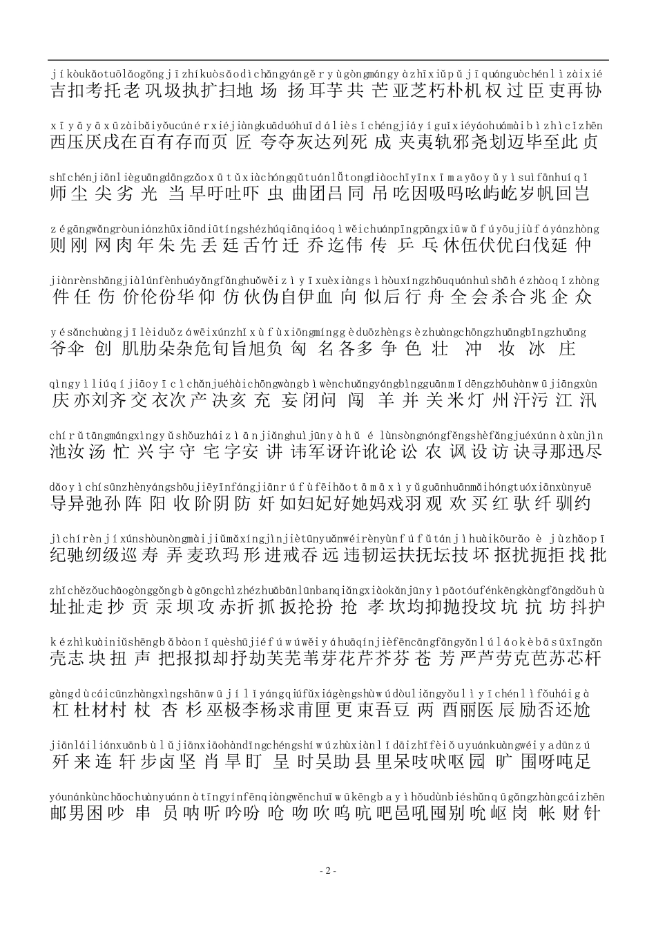 通用汉字表(带拼音)_第2页