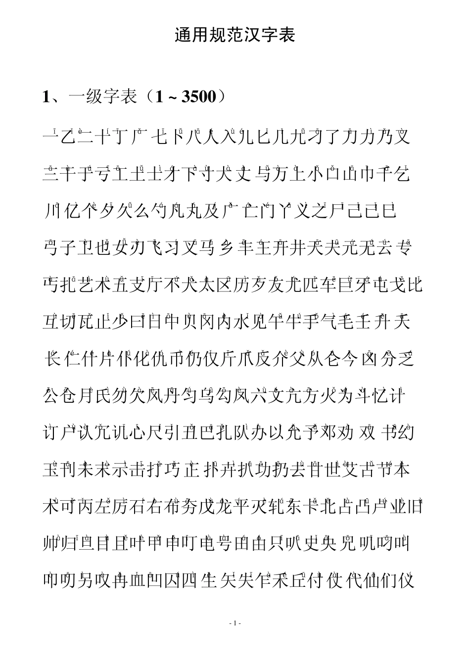 通用汉字表(常用字一二级带拼音)_第1页