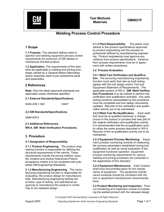 通用汽车工程标准GM9621P焊接工艺控制流程