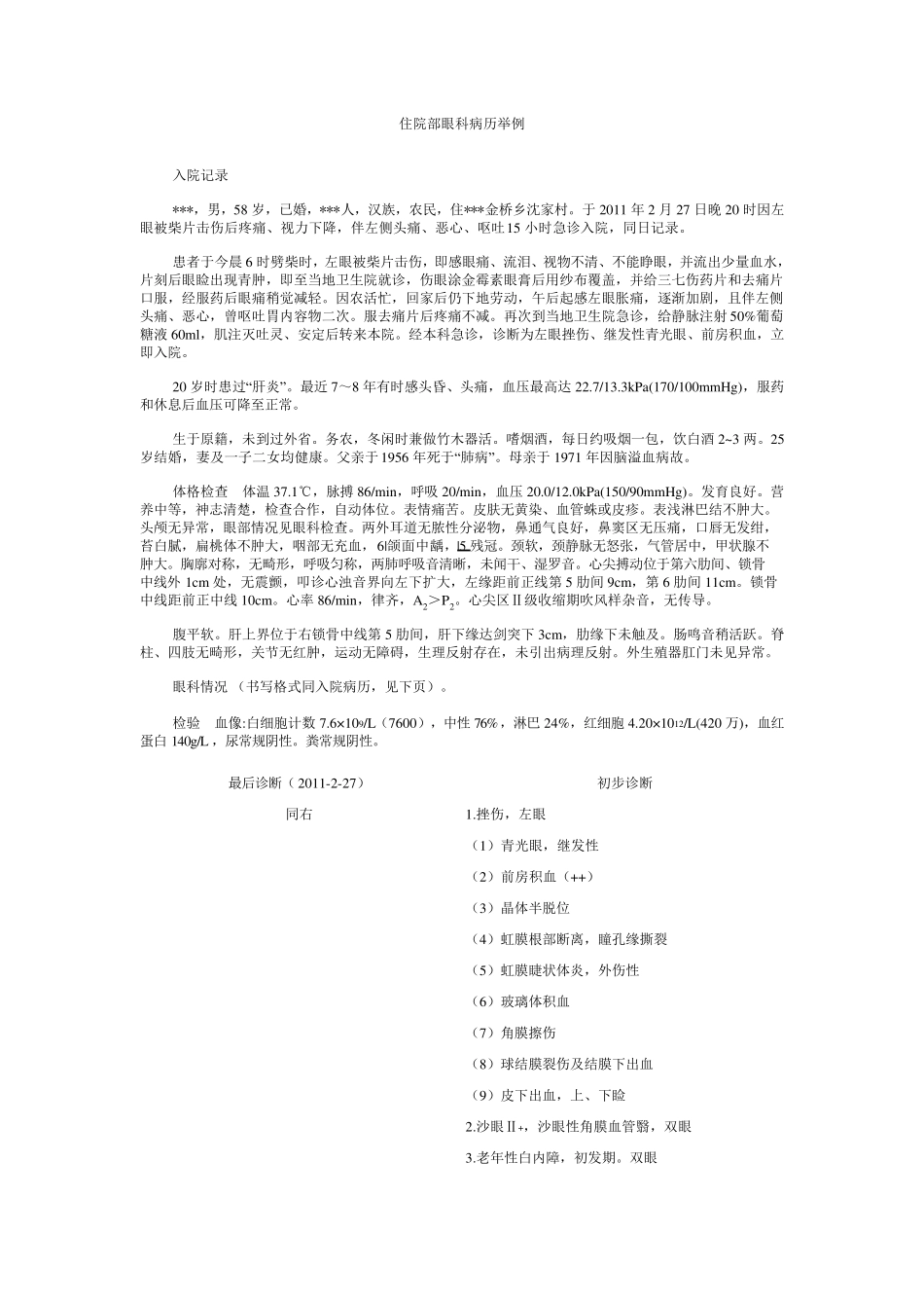 通用版眼科住院病历举例_第1页