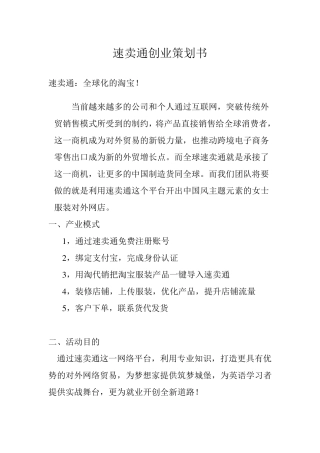 速卖通创业策划书