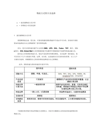 速卖通物流方式简介及选择