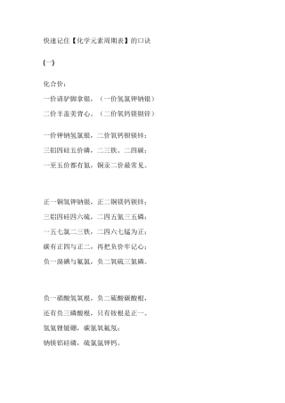 速记化学元素表口诀