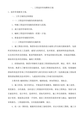 造价咨询服务方案方针