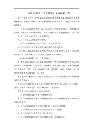 造价咨询项目专业技术力量及配备计划