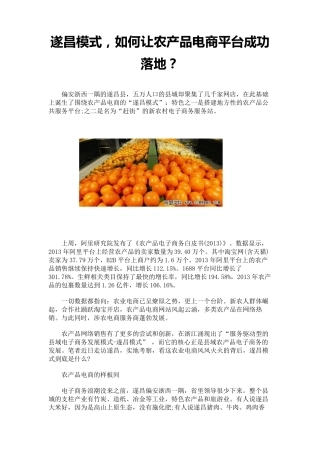 遂昌模式,如何让农产品电商平台成功落地？
