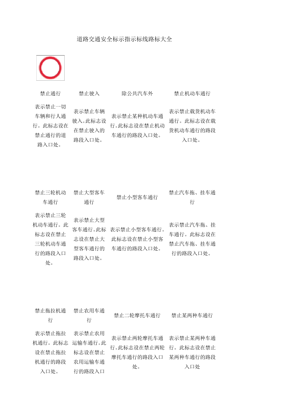 道路交通安全标示指示标线路标大全_第1页