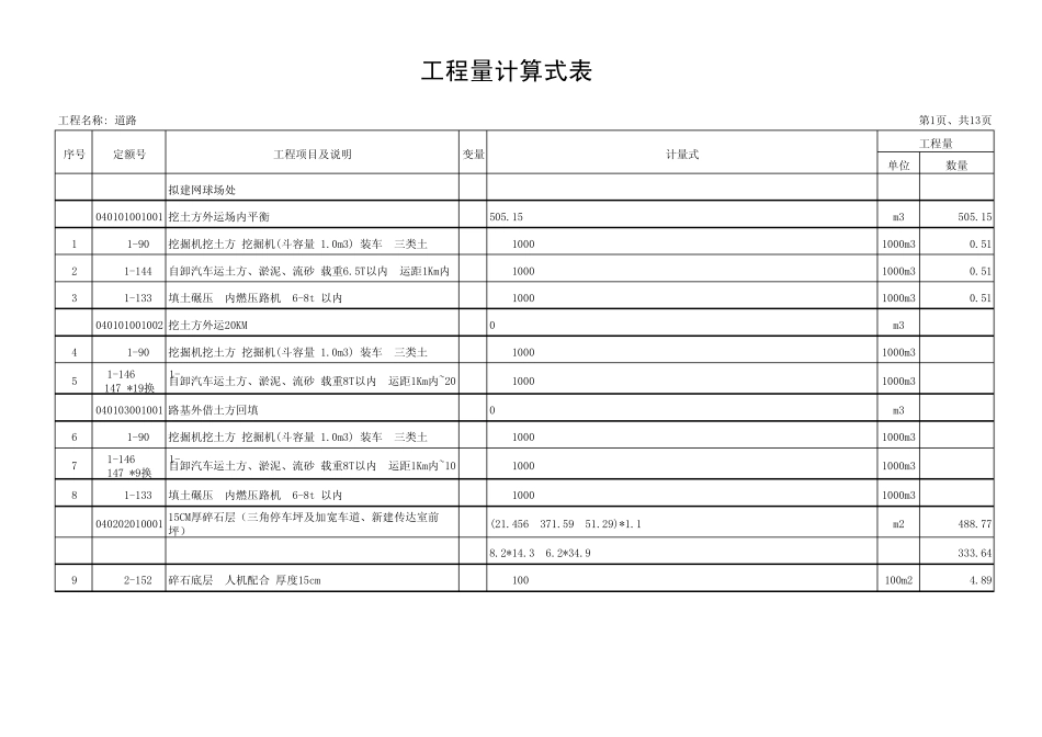 道路工程量计算式表(通用)_第1页