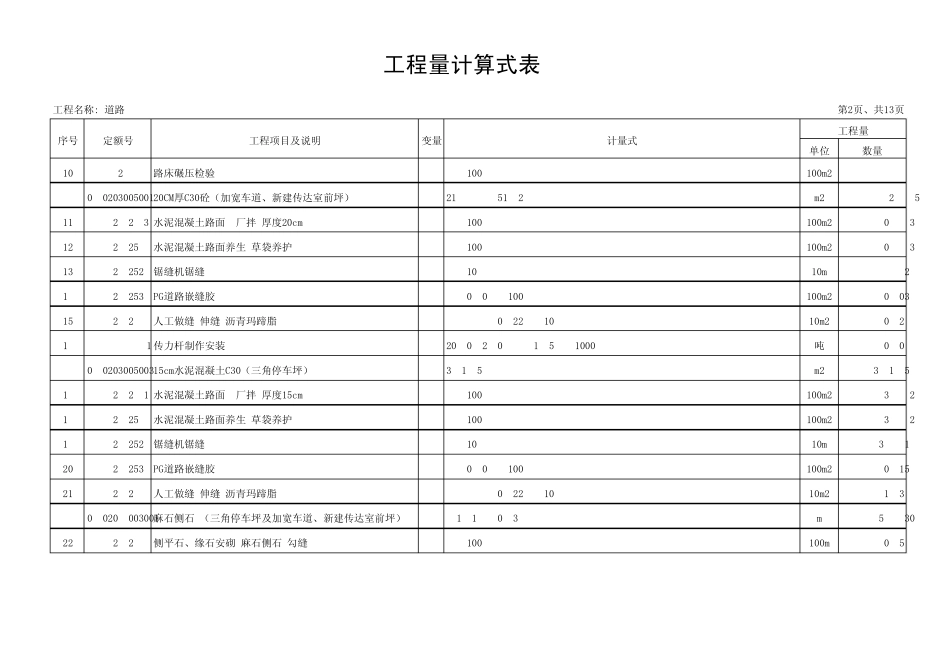 道路工程量计算式表(通用)_第2页