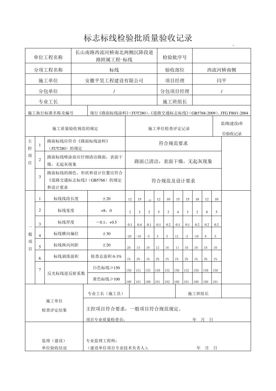 道路标志标线检验批质量验收记录_第1页