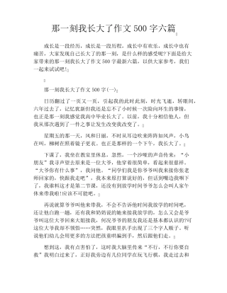 那一刻我长大了作文500字六篇