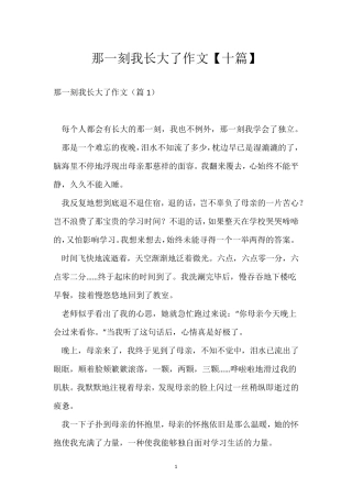 那一刻我长大了作文[十篇]