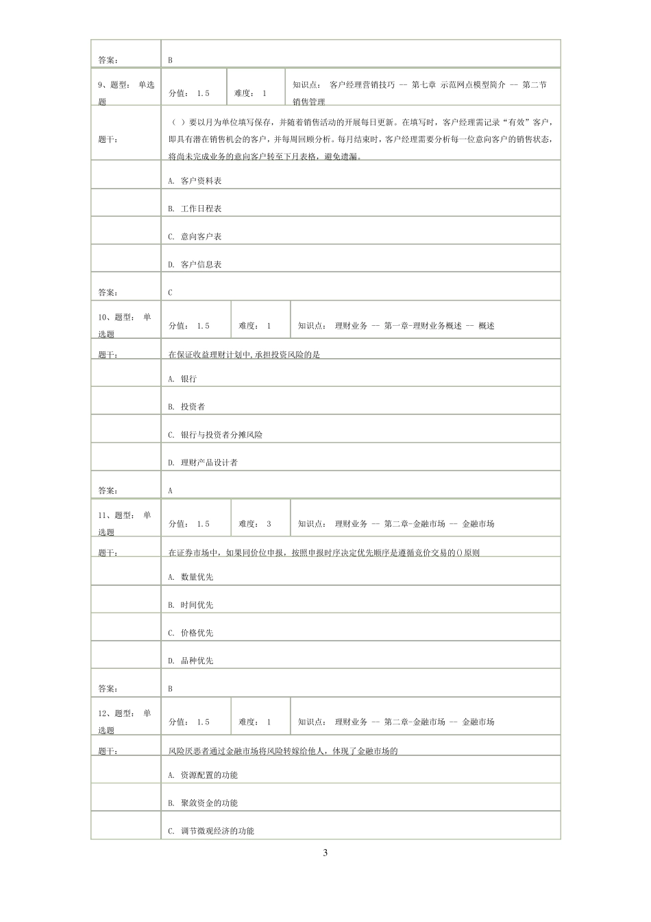 邮政银行理财经理岗位(初级)资格考试—模拟卷_第3页