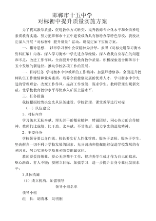 邯郸市十五中学对标衡中提升质量实施方案