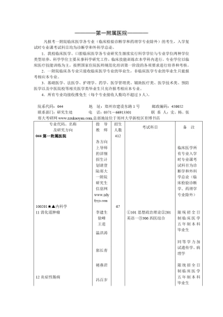 郑大一附院2013年考研专业目录
