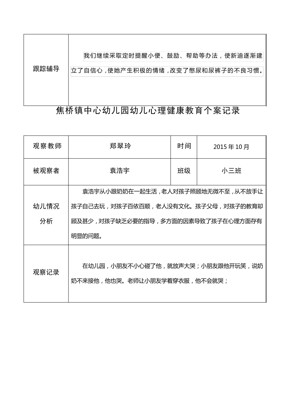 郑翠玲幼儿心理健康教育个案记录表_第2页