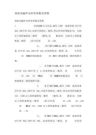 部份电磁炉功率管参数及带换