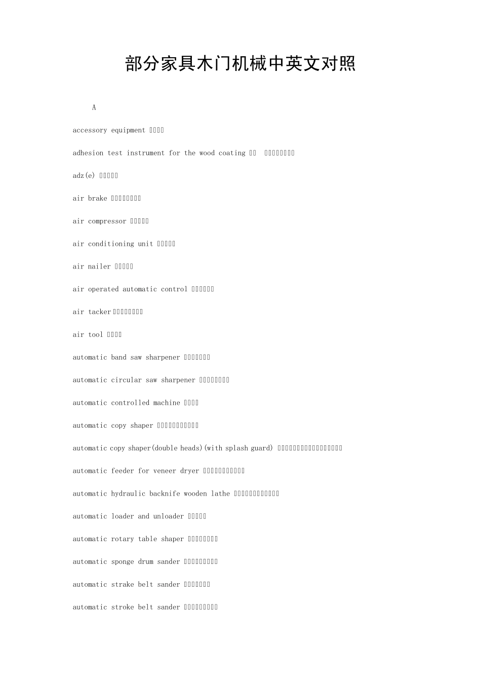 部分家具木门机械中英文对照_第1页