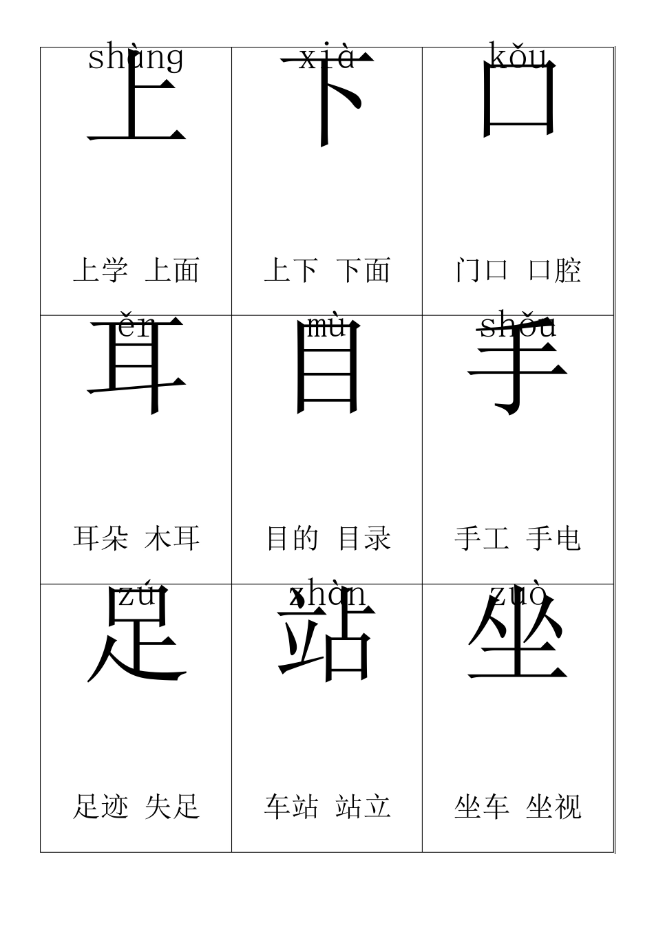 部编2016人教版一年级上册语文一四单元生字卡片带拼音组词可打印_第2页