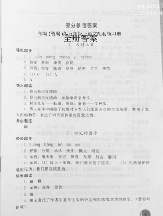 部编(统编)版五年级下语文配套练习册答案全册