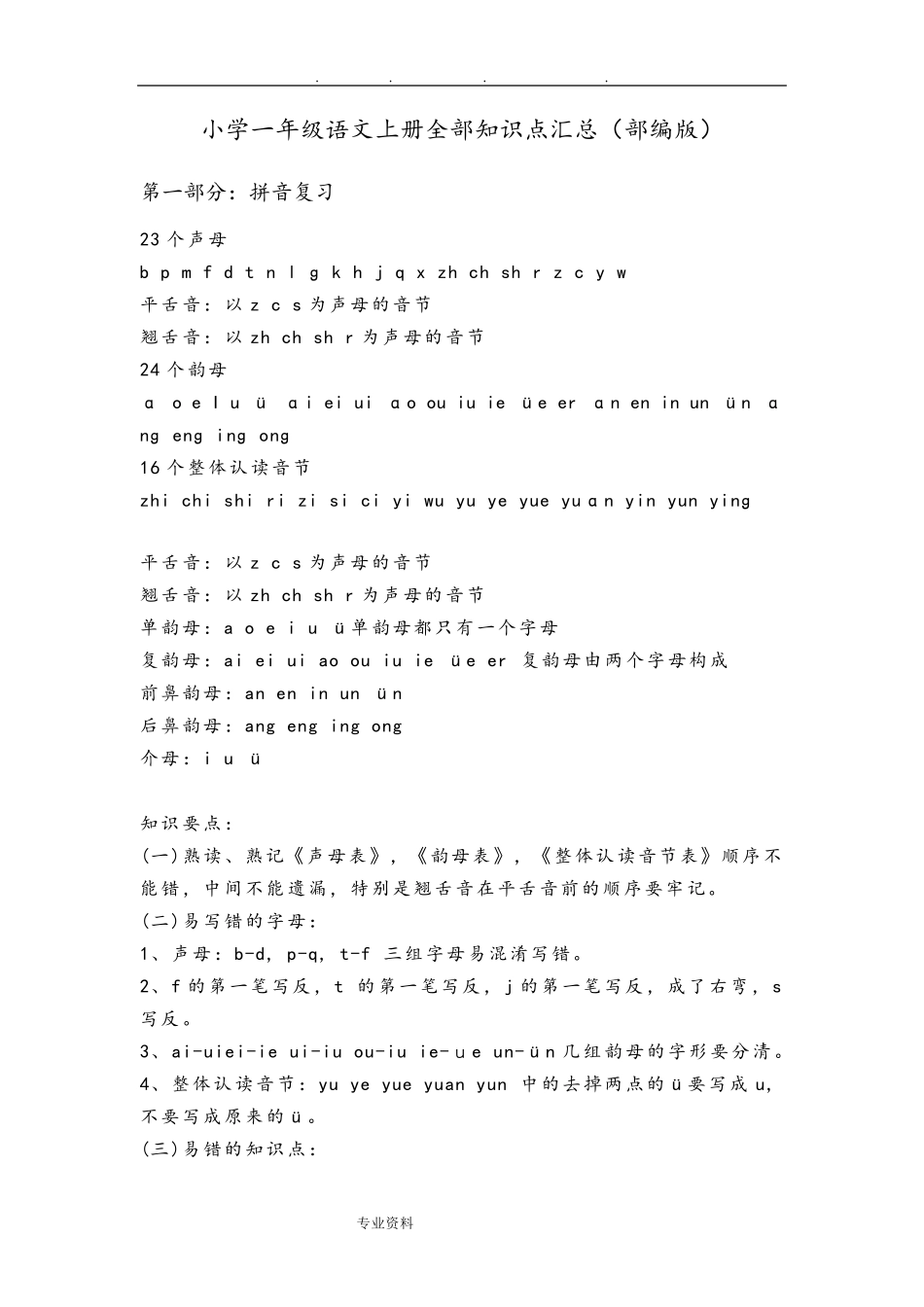 部编一年级语文(上册)全部知识点汇总_第1页