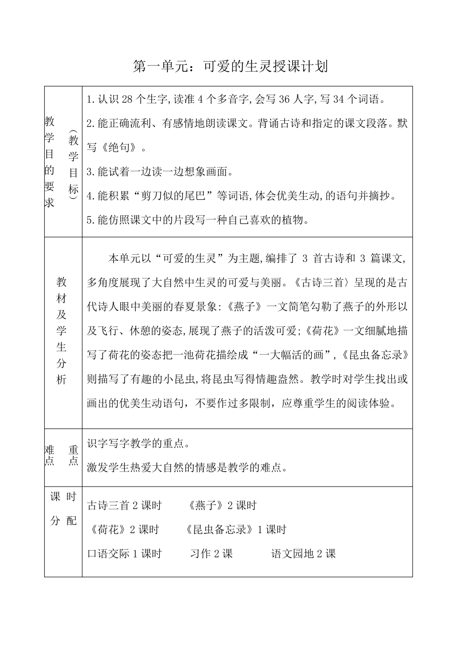 部编三年级语文下册全册单元计划_第1页