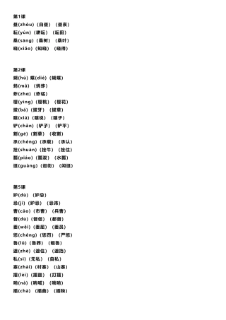 部编五年级语文(下册)写字表生字注音、组词
