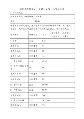 部编五年级语文上册课文必背