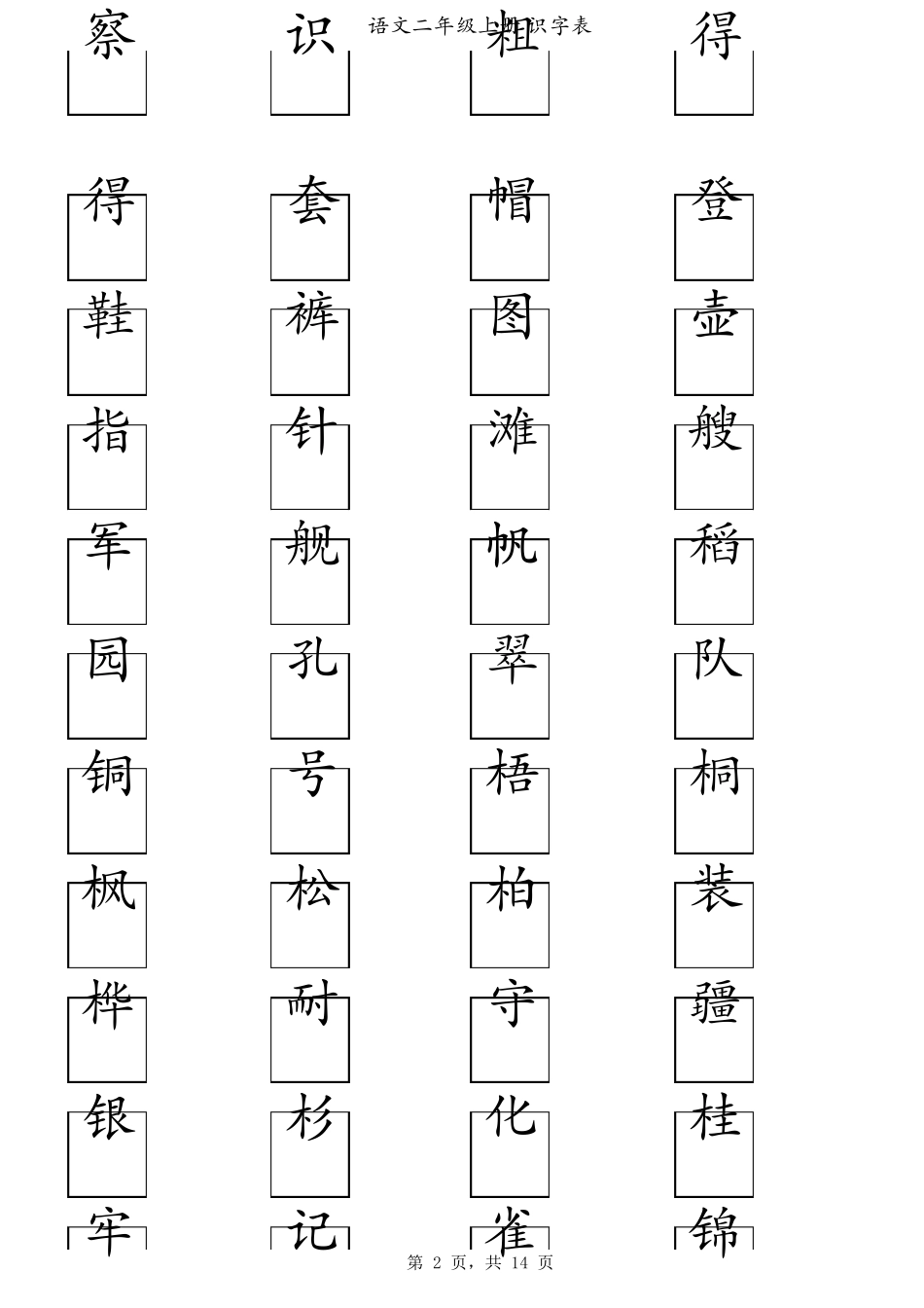 部编人教版二年级语文上册识字表_第2页