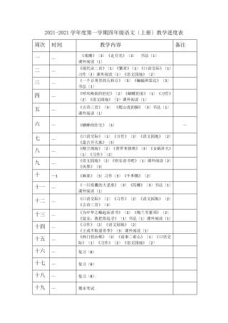 部编人教版四年级上册语文教学进度表