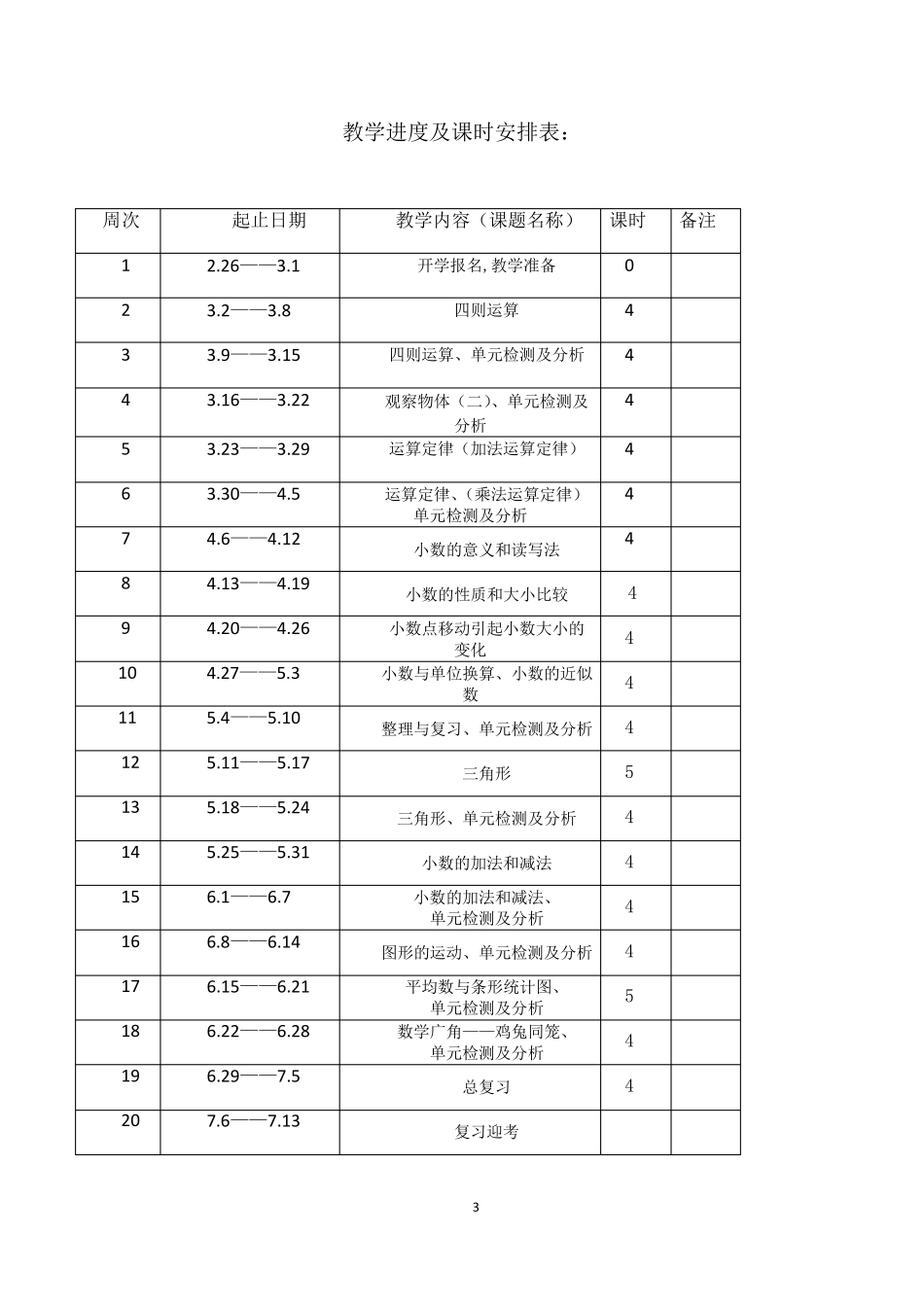 部编人教版四年级下册数学全册教案_第3页