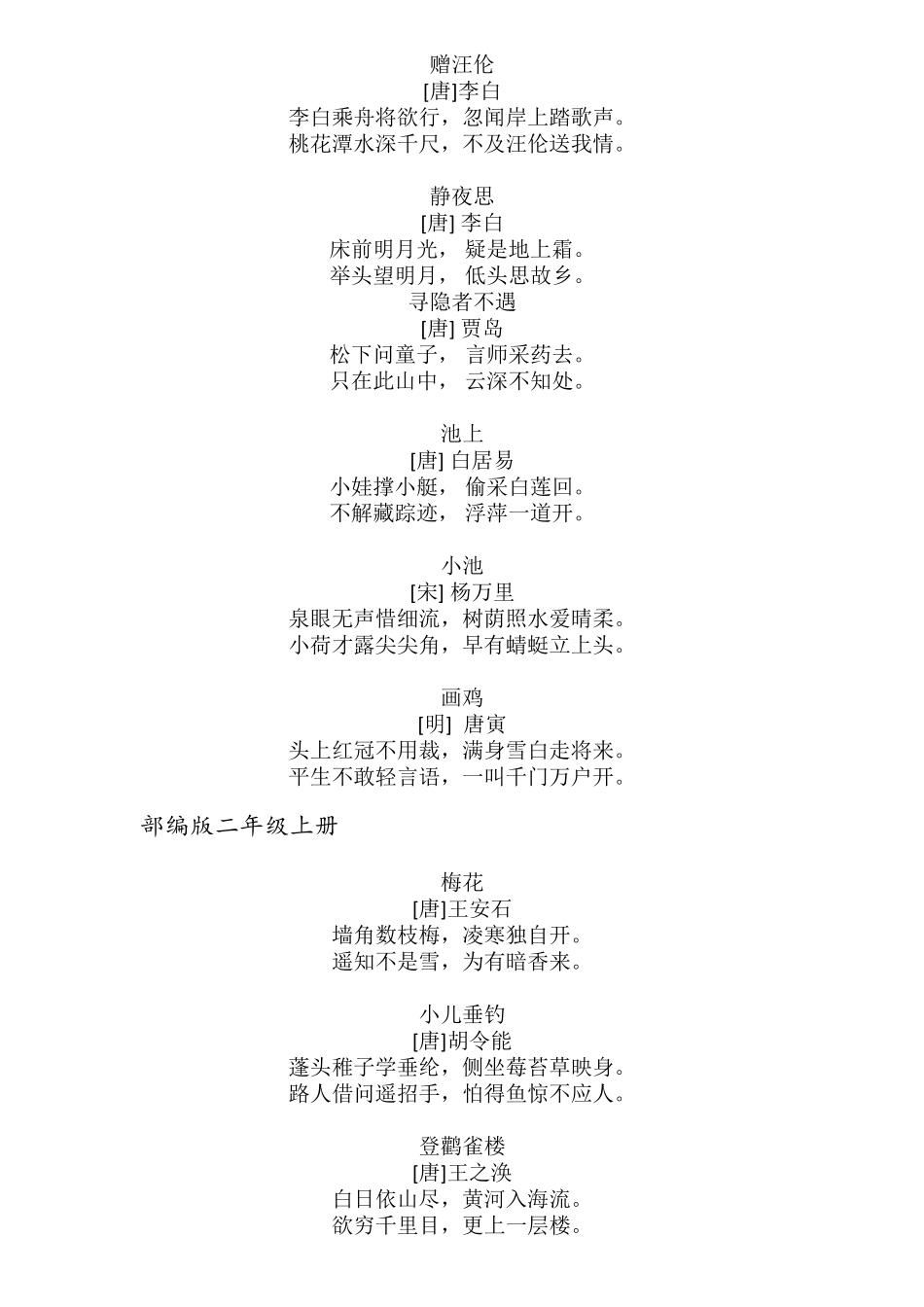 部编人教版小学古诗汇总_第2页