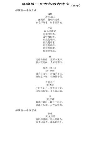 部编人教版小学古诗汇总