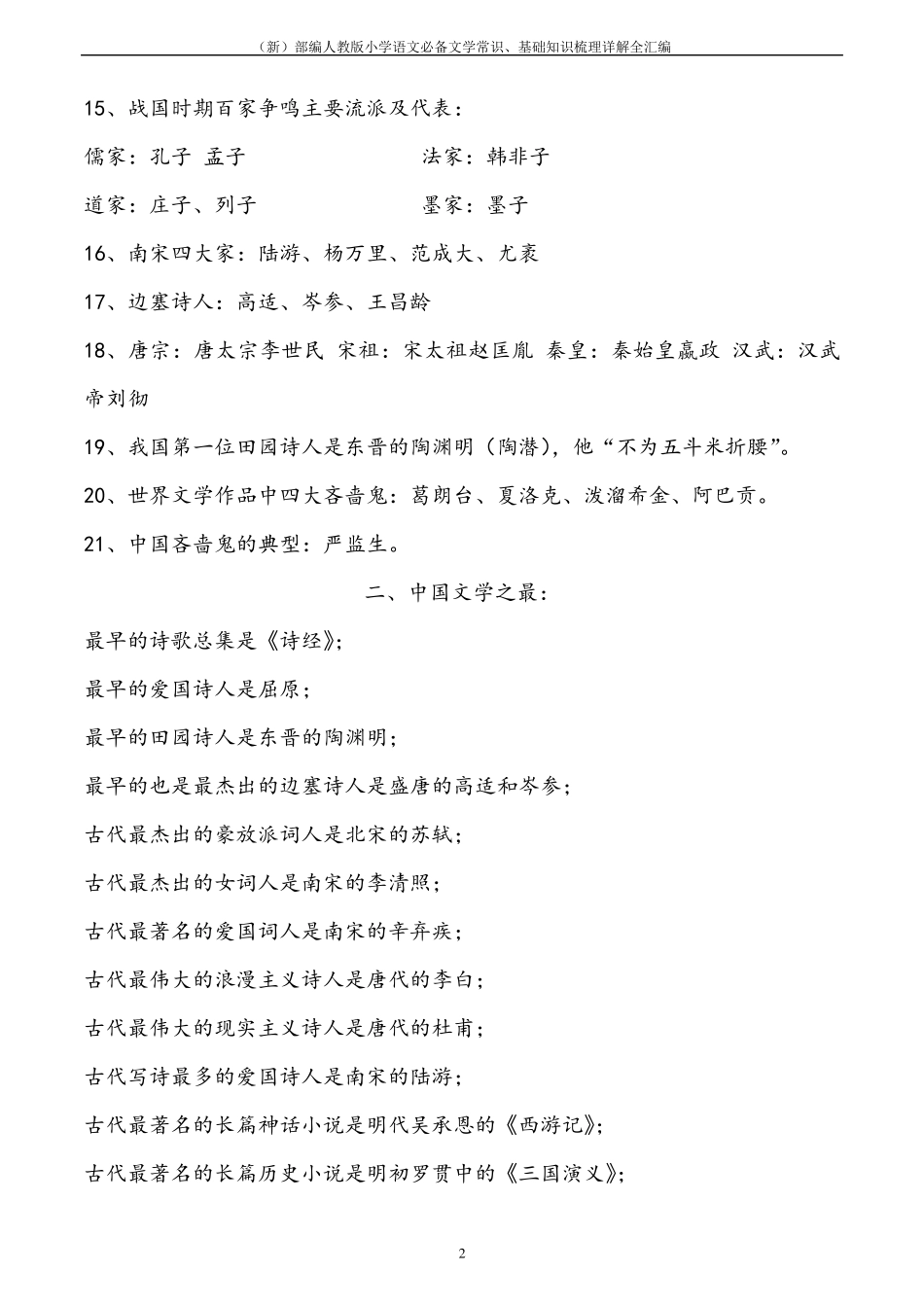 部编人教版小学语文必备文学常识、基础知识梳理详解全汇编_第2页