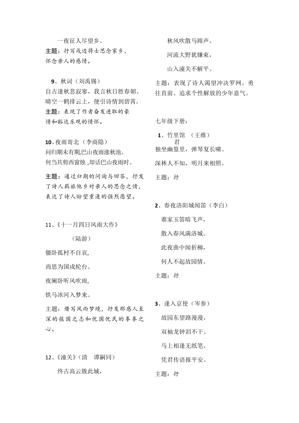 部编初中语文七至九年级必背古诗词_第2页