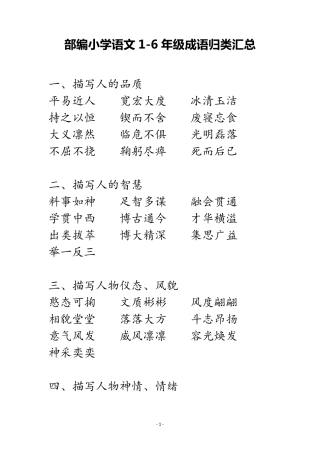 部编小学语文16年级成语归类汇总