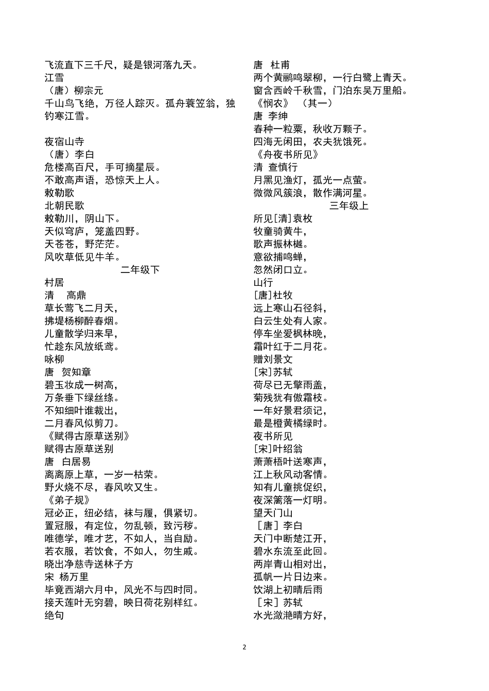 部编小学语文古诗词汇编大全_第2页