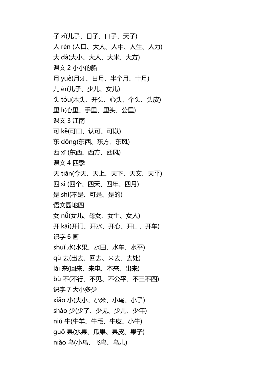 部编新人教版一年级上册语文生字表_第2页
