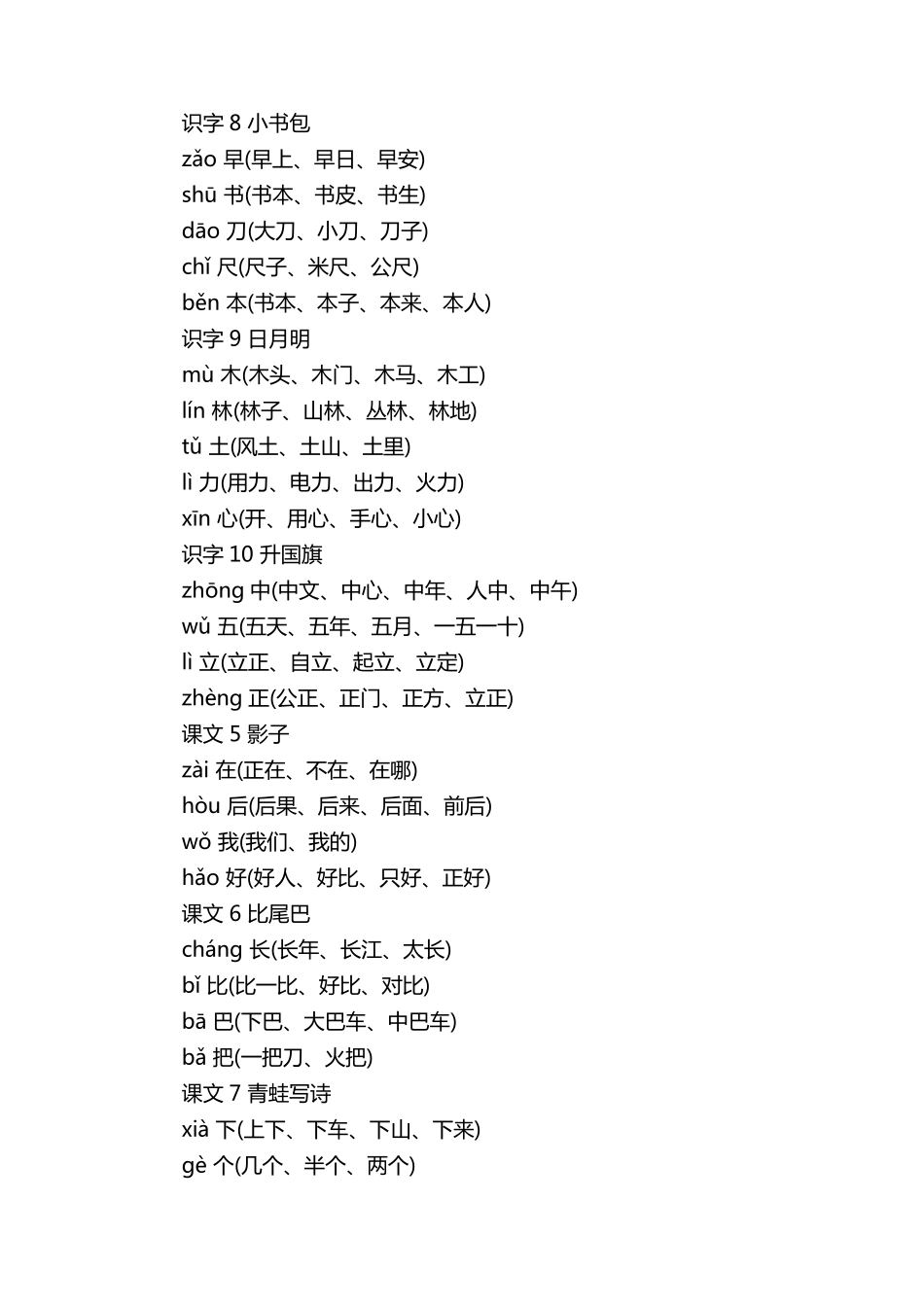 部编新人教版一年级上册语文生字表_第3页
