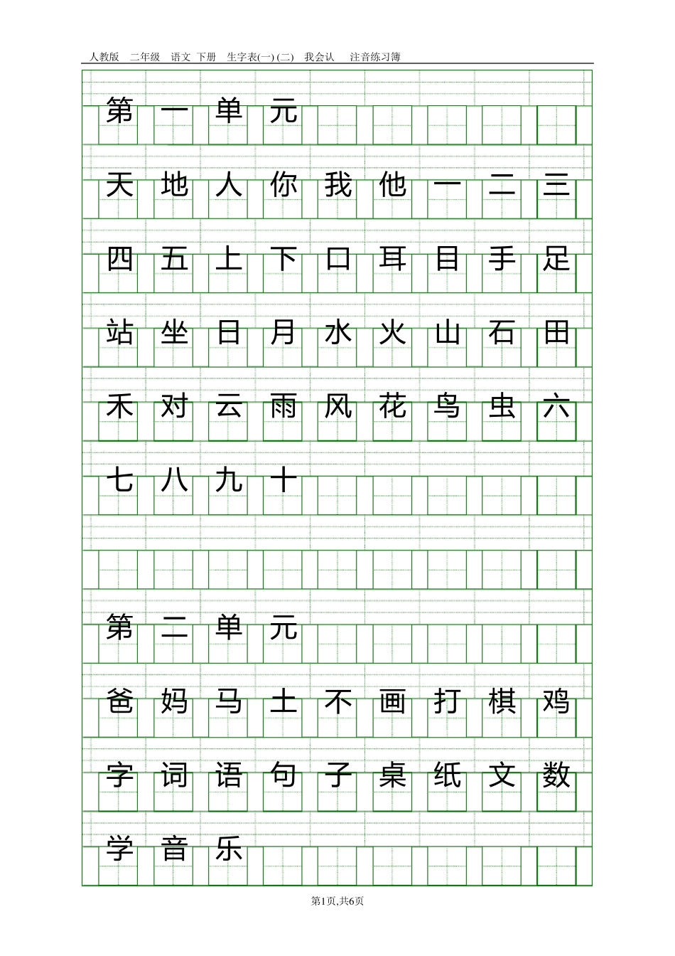 部编本一年级上册识字表(看字写拼音)_第1页