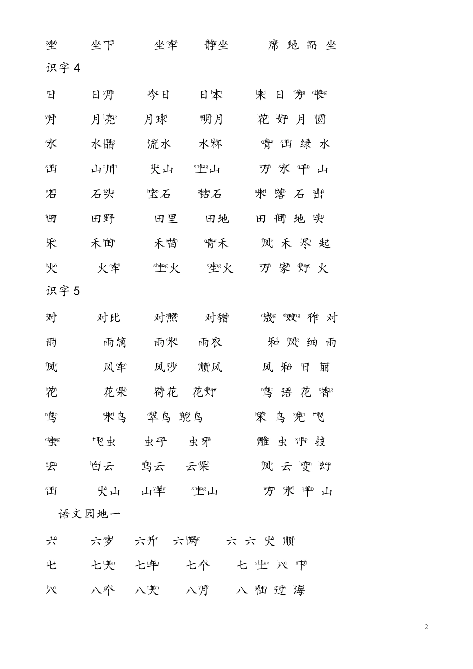 部编本一年级上册语文识字表组词_第2页