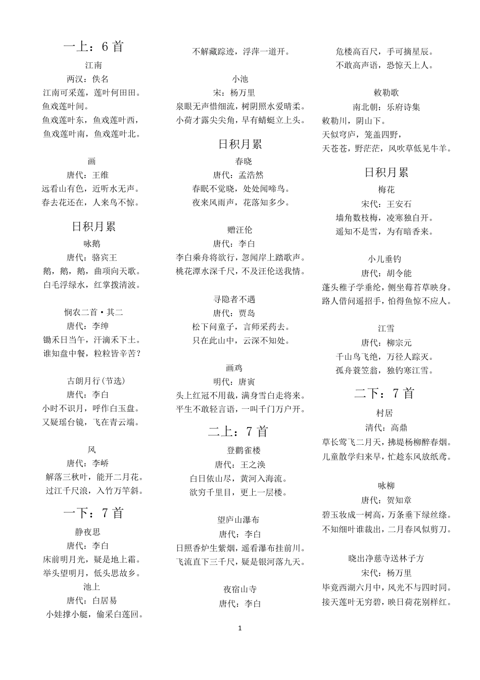 部编本人教版一至六年级所有的古诗词(共114首)_第1页