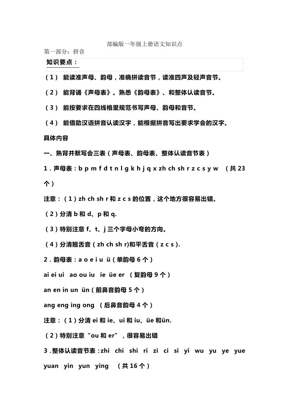 部编版一年级上册语文知识点_第1页