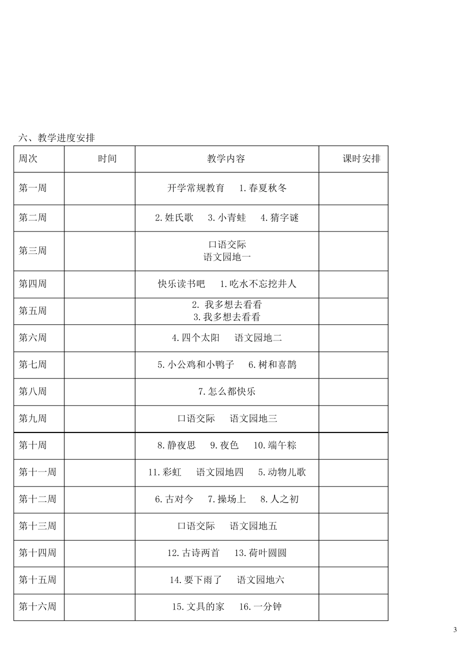 部编版一年级下册语文单元计划_第3页