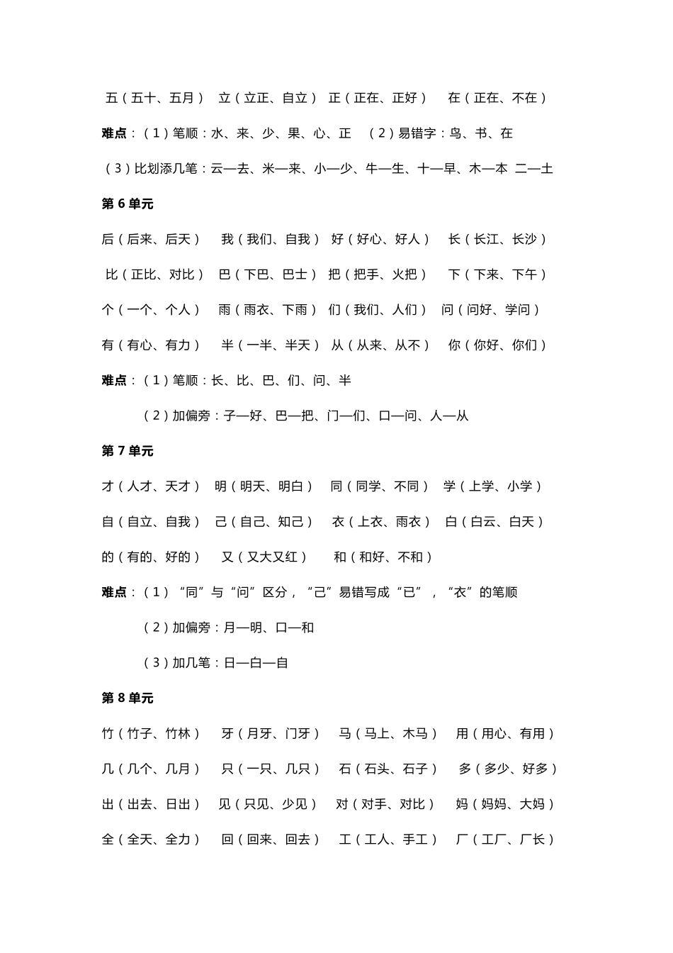 部编版一年级语文上册重难点整理_第2页