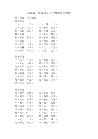 部编版一年级语文教学重点梳理