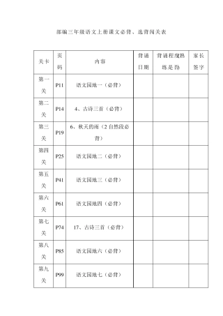 部编版三年级语文上册课文必背、选背内容汇总