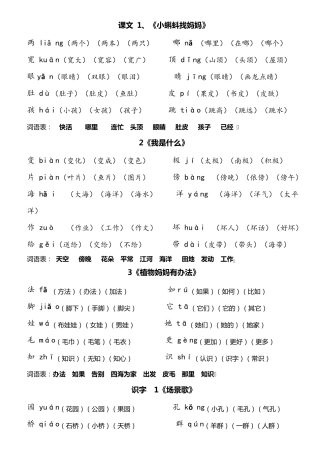 部编版二年级上册生字表组词