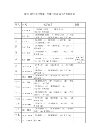 部编版二年级上册语文教学进度表